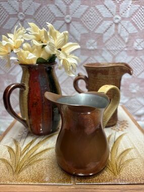 Copper-Tone Ceramic Pitcher Trio - Rustic Brown & Tan
